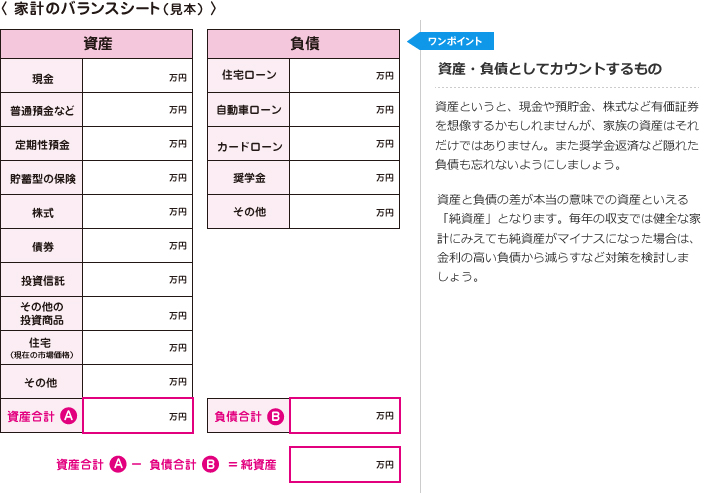 〈 家計のバランスシート(見本) 〉